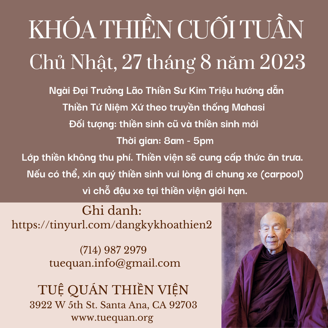 Khóa Thiền Cuối Tuần, 27/08/2023