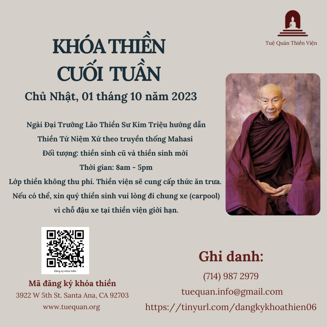 Khoá Thiền Cuối Tuần, 01/10/2023