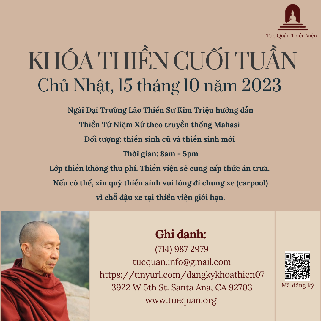 Khoá Thiền Cuối Tuần, 15/10/2023