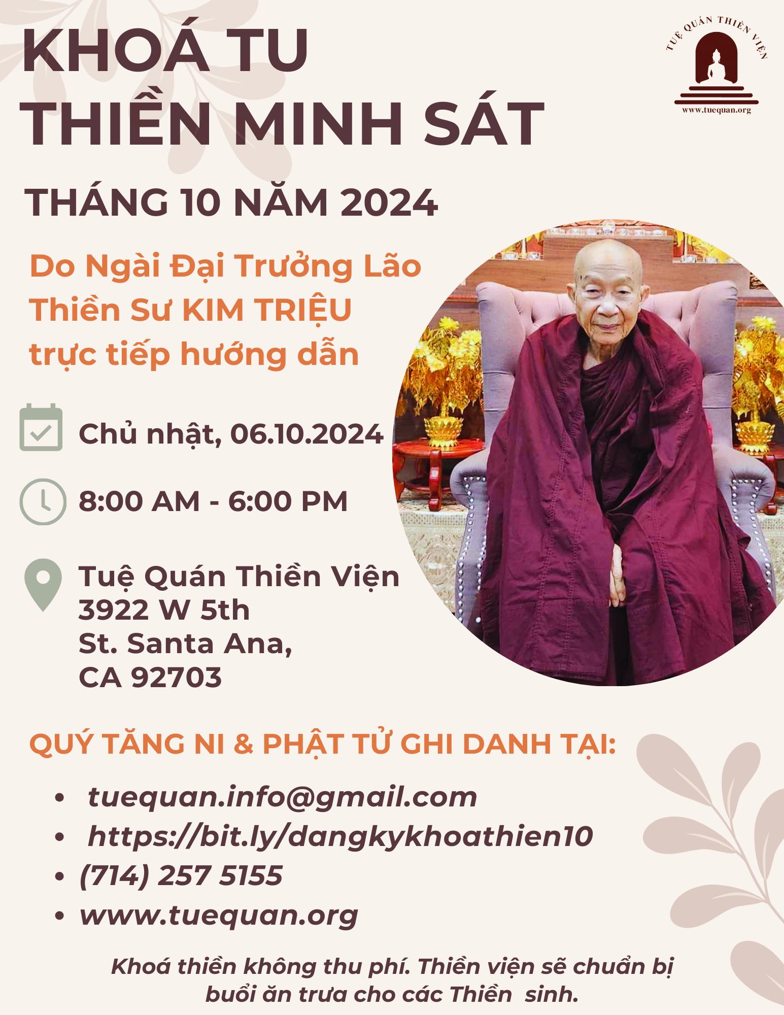 Khóa Tu Thiền Minh Sát, 06/10/2024