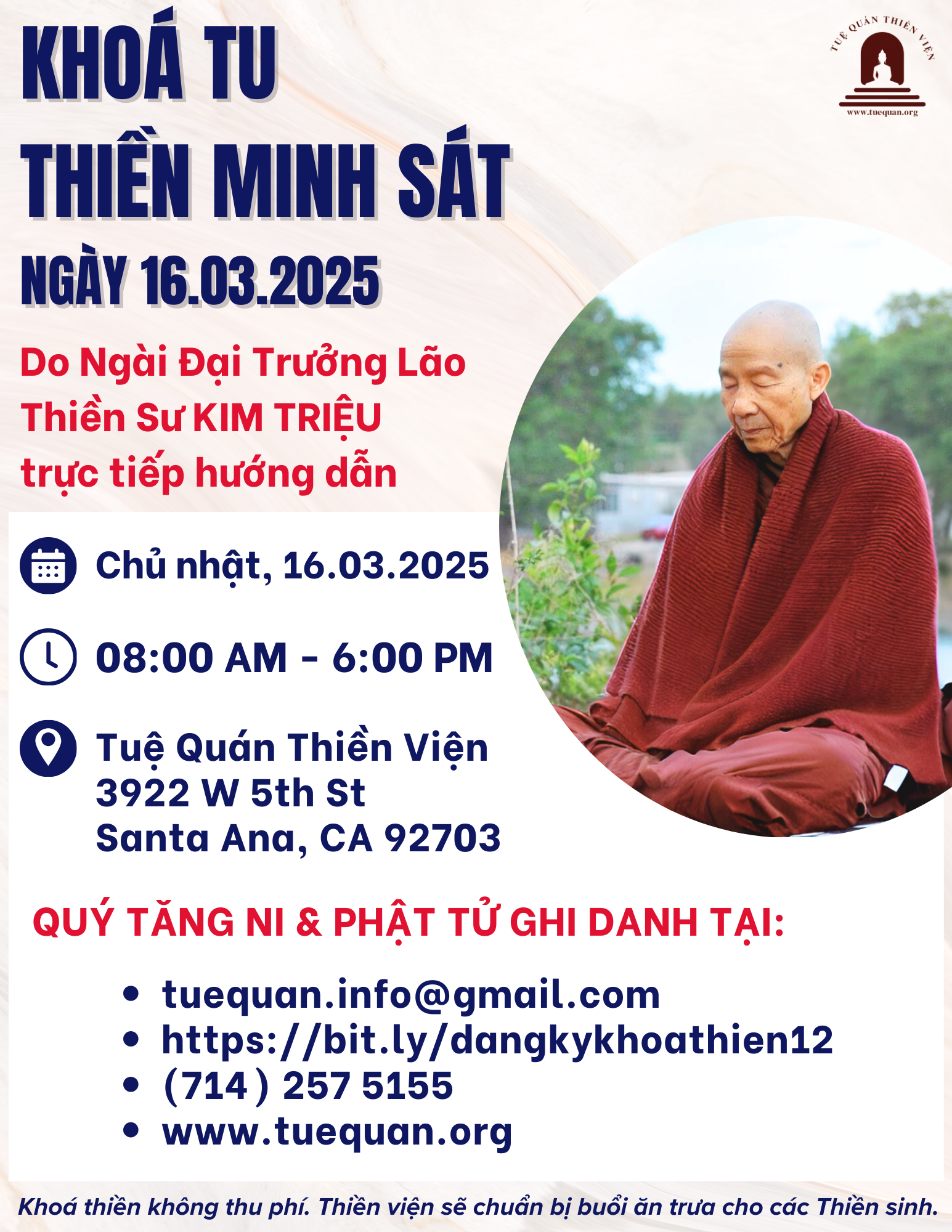 Khóa Tu Thiền Minh Sát, 16/03/2025