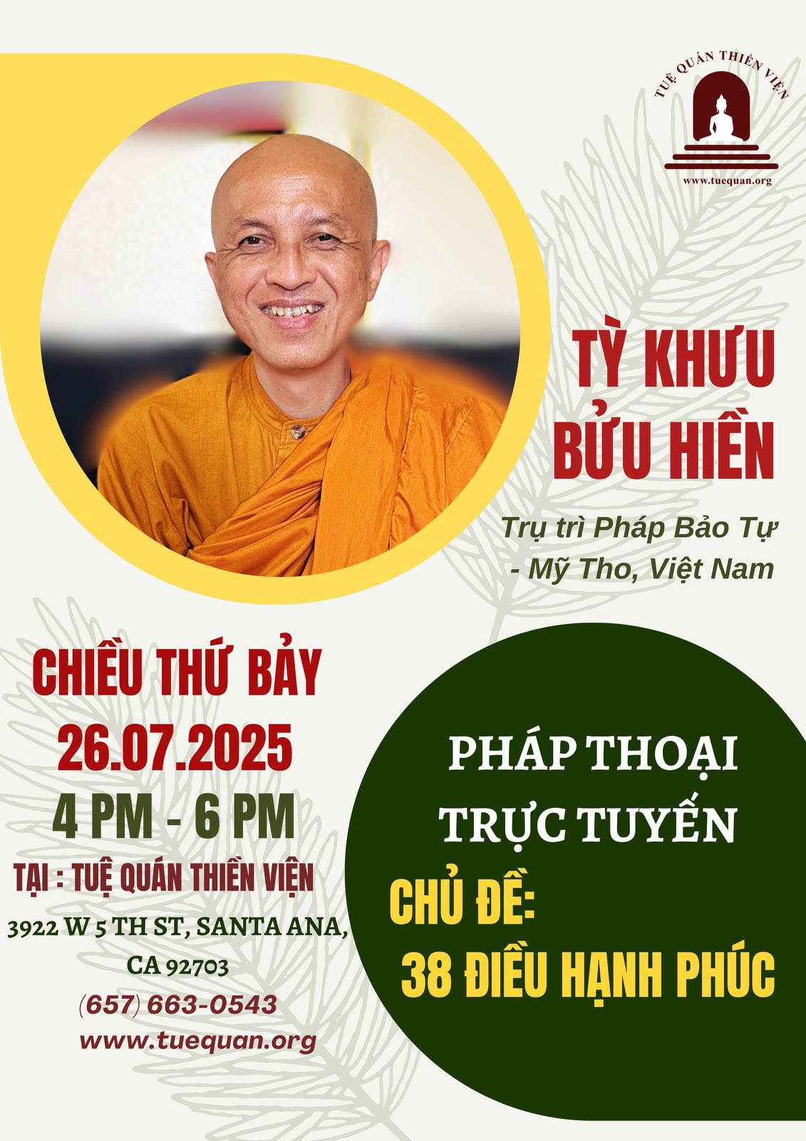 Pháp thoại chiều thứ bảy, 26/07/2025