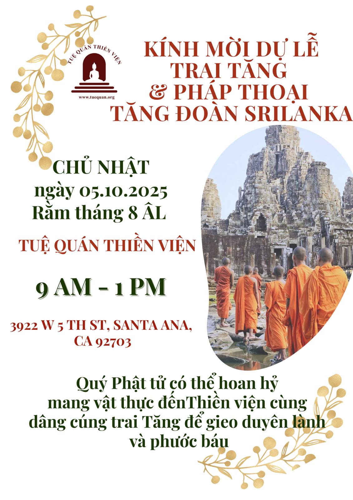 Lễ Trai Tăng & Pháp thoại, 05/10/2025