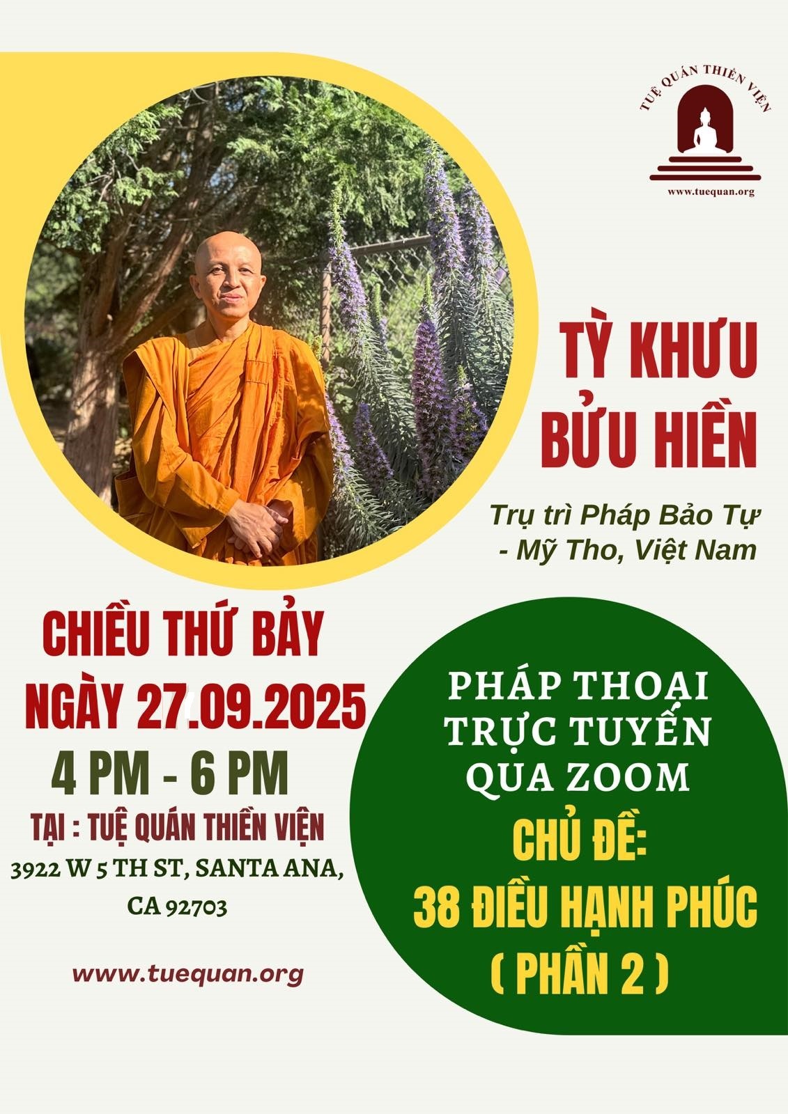 Pháp thoại chiều thứ bảy, 27/09/2025