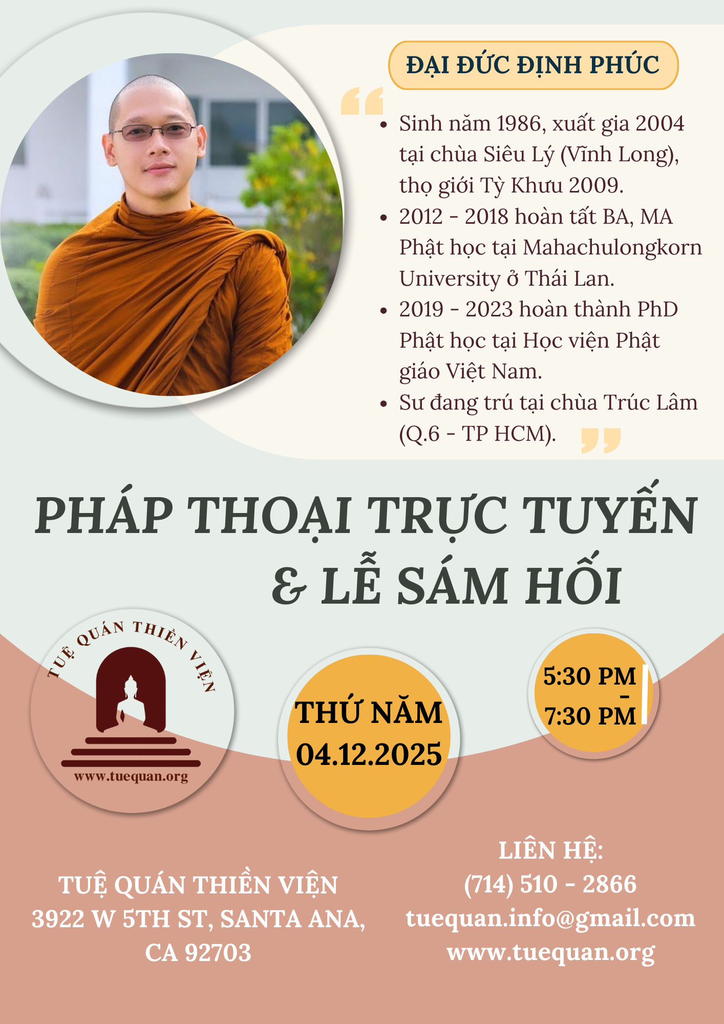 Pháp thoại trực tuyến & Lễ sám hối, 04/12/2025