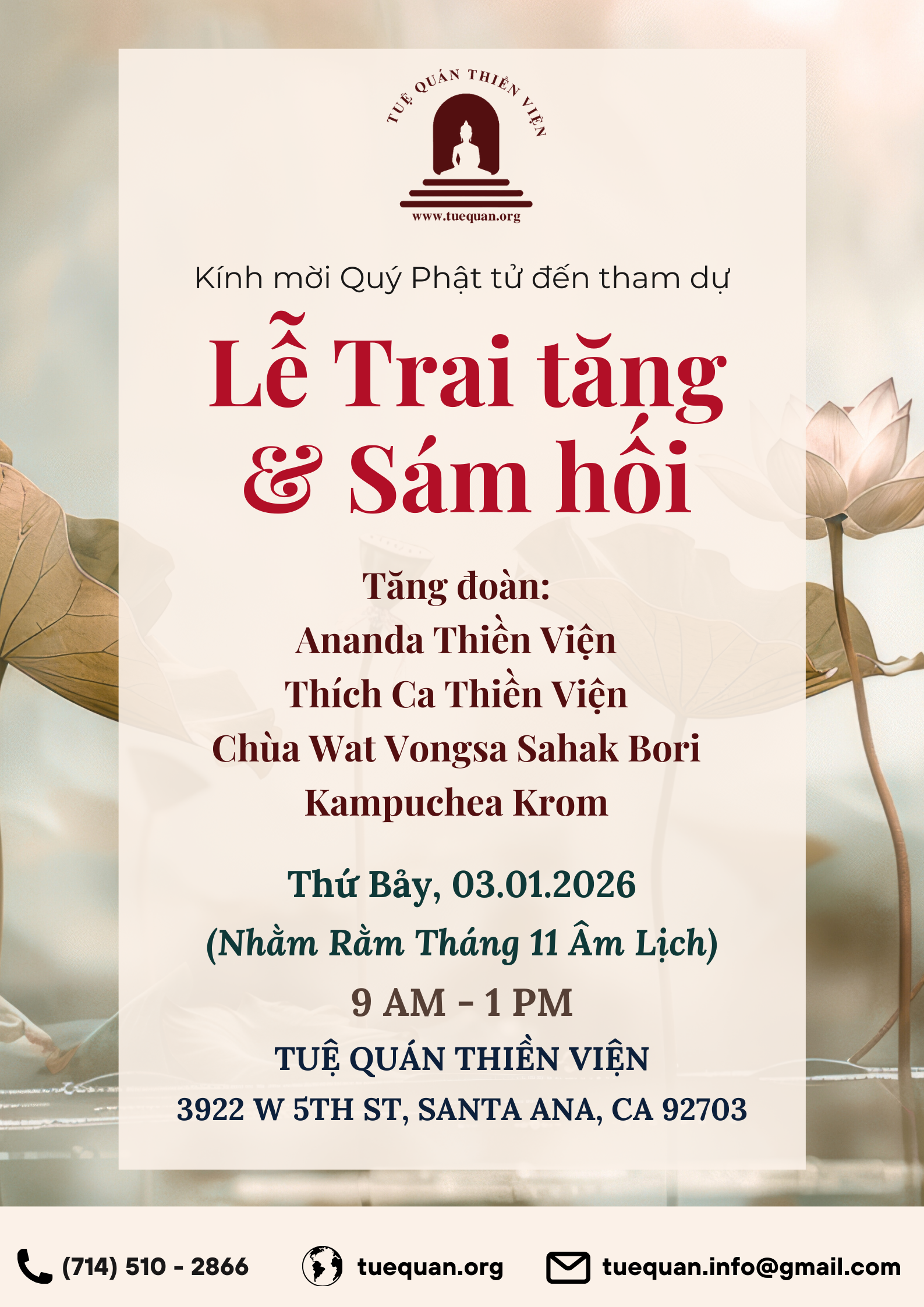 Lễ Trai tăng & Sám hối, 03/01/2026
