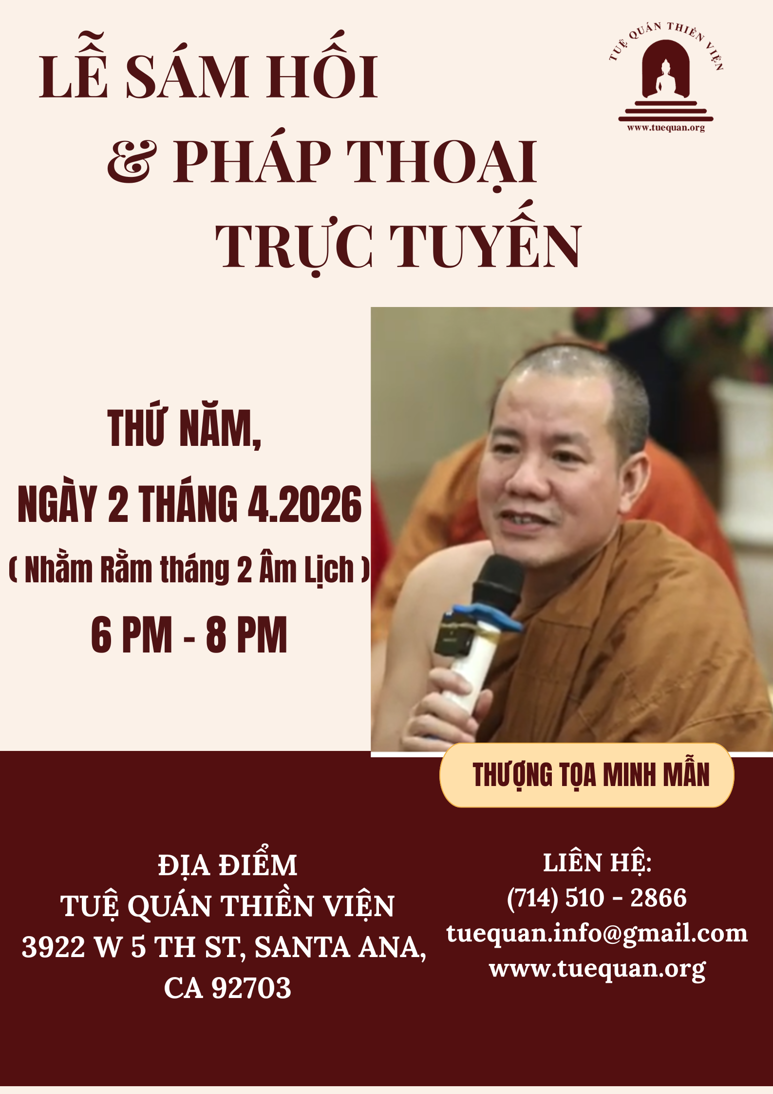 Lễ sám hối & Pháp thoại trực tuyến, 02/4/2026