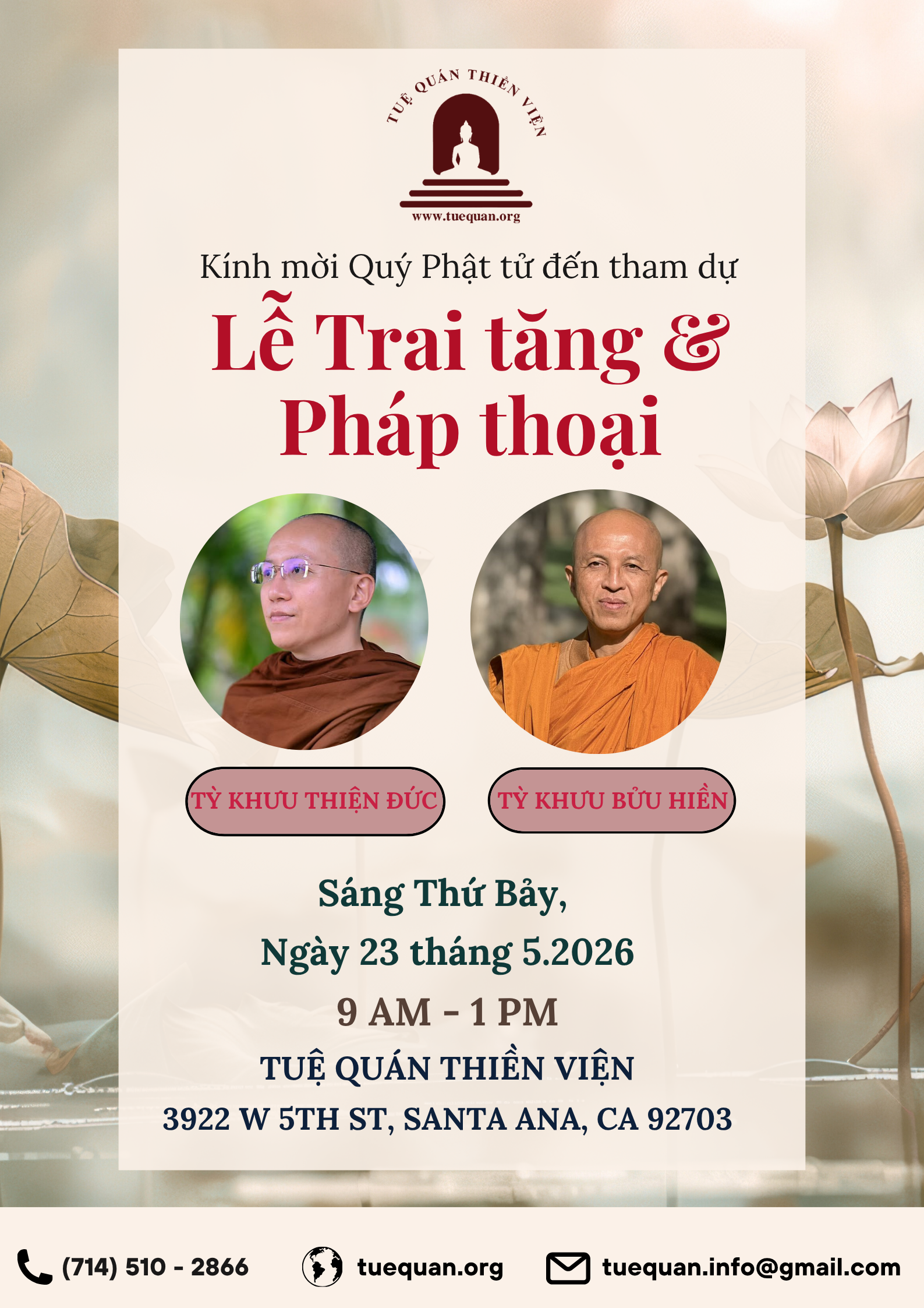 Lễ Trai Tăng & Pháp Thoại, 23/05/2026