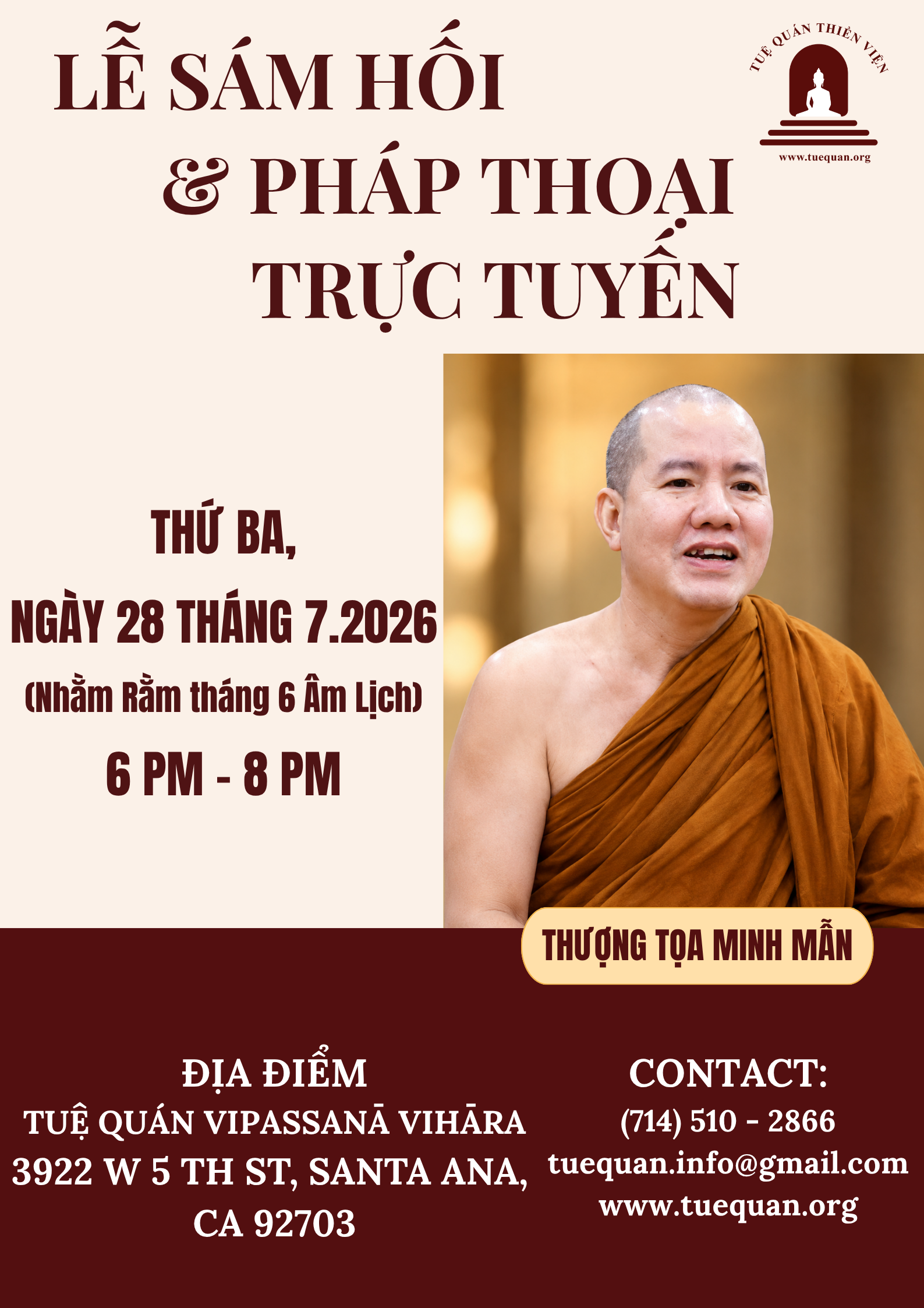 Lễ sám hối & Pháp thoại trực tuyến, 28/7/2026