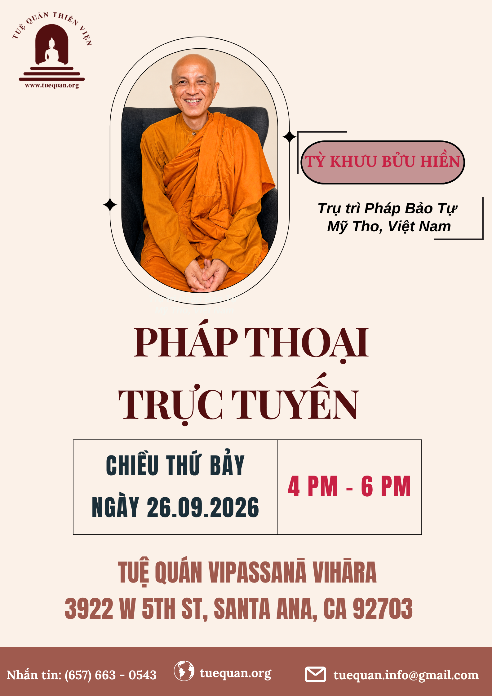 Pháp thoại chiều thứ bảy, 26/09/2026