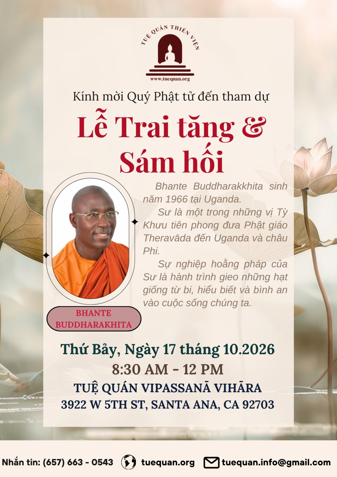 Lễ Trai Tăng & Sám Hối, 17/10/2026